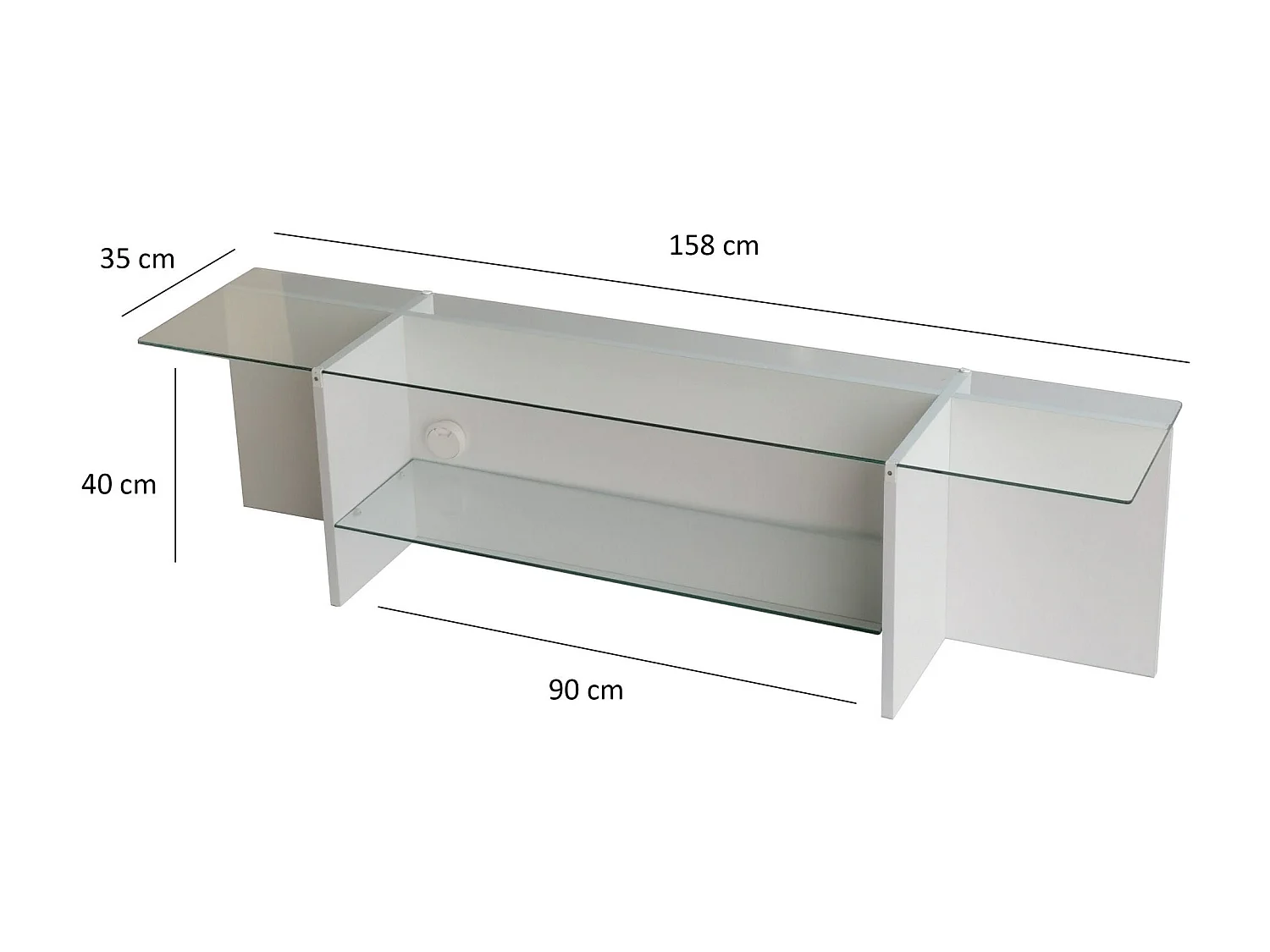 Meuble TV Melar L158cm Bois Blanc et Verre Transparent
