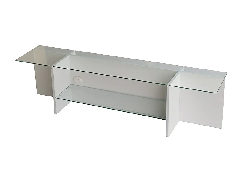 Meuble TV Melar L158cm Bois Blanc et Verre Transparent