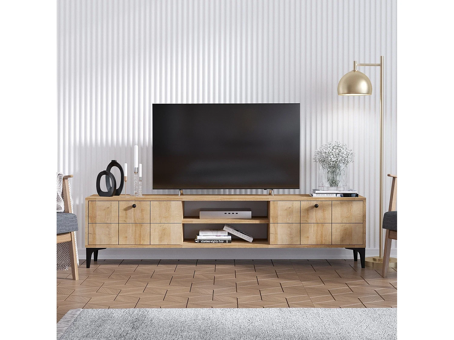 Mesa de tv Kailua Y127, Roble, 180x55x31cm