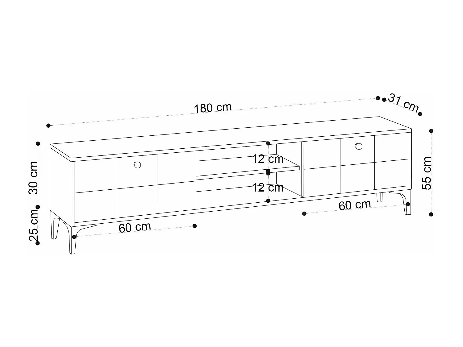 Mesa de tv Kailua Y127, Roble, 180x55x31cm