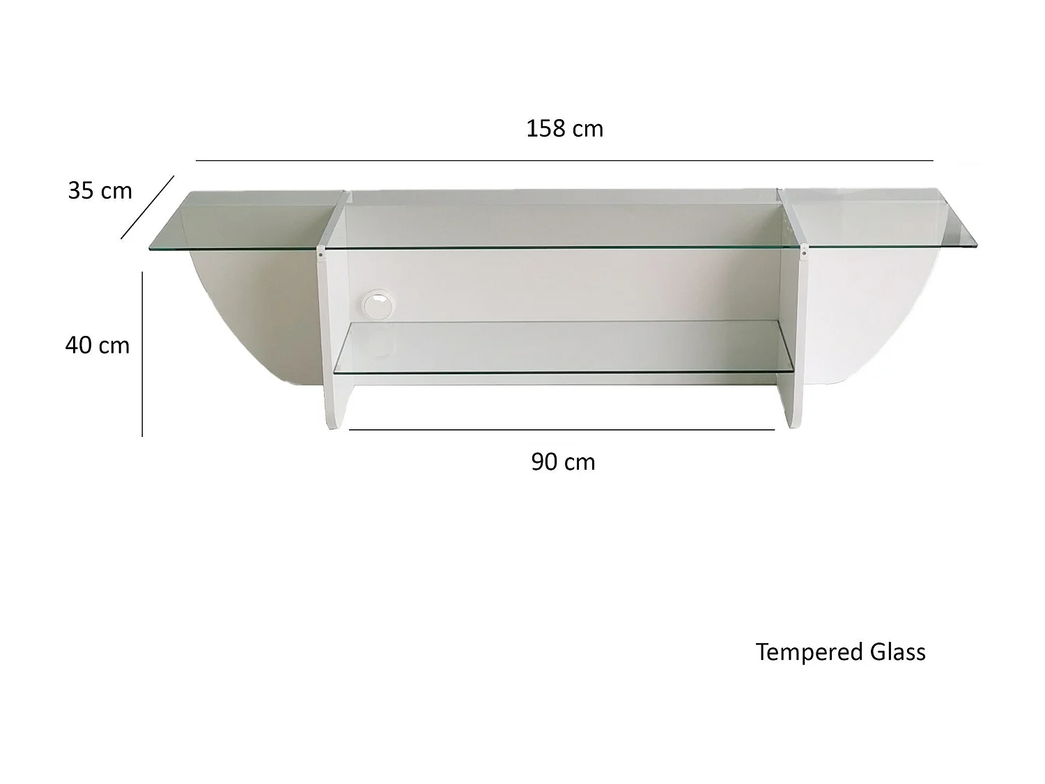 Meuble TV Sunac L158cm Verre Transparent et Bois Blanc