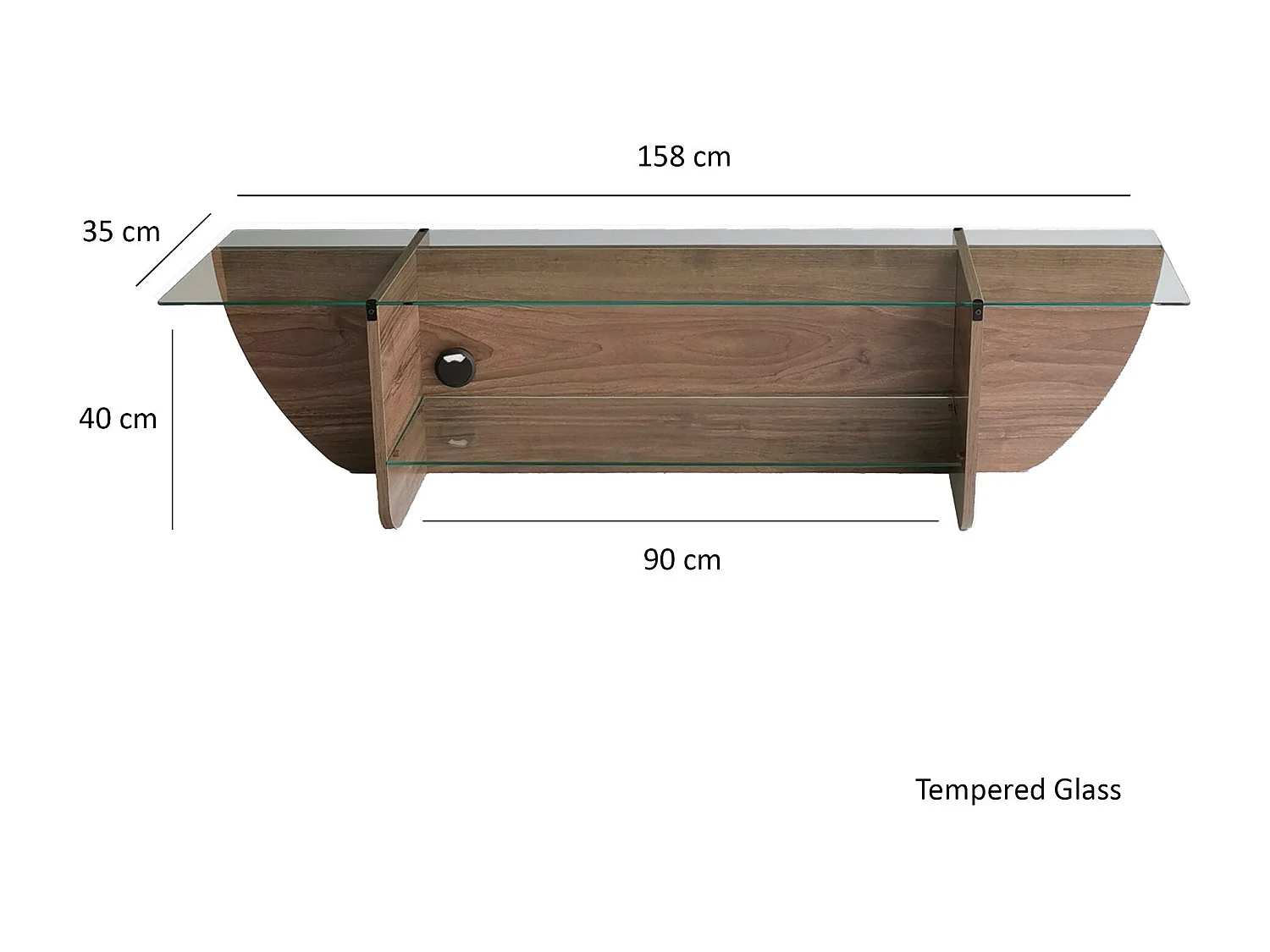 Meuble TV Sunac L158cm Verre Transparent et Bois foncé