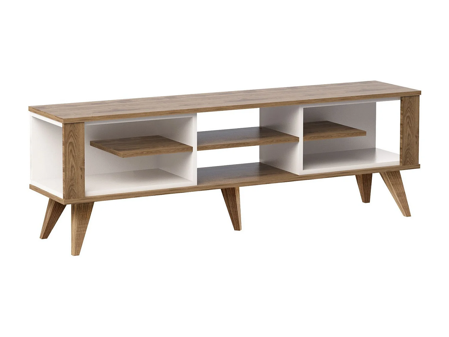 Meuble TV Style scandinave Conio L160cm Blanc et Chêne clair