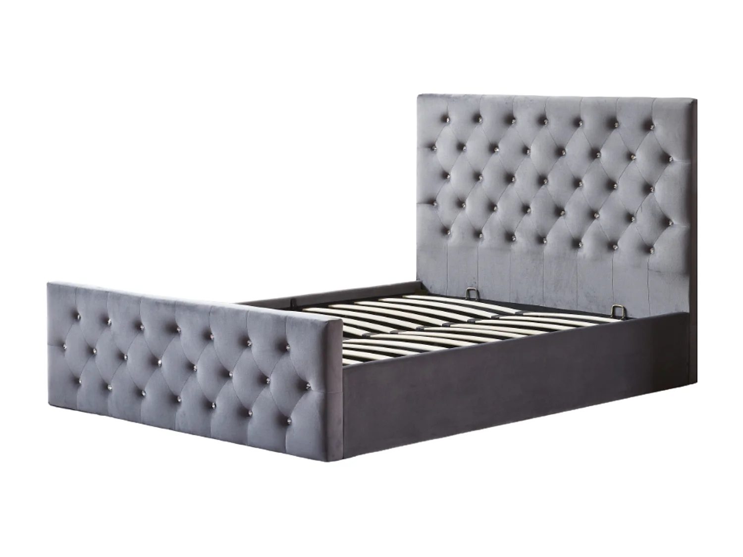 Lit coffre capitonné velours Korry-Couleur Beige-160x200