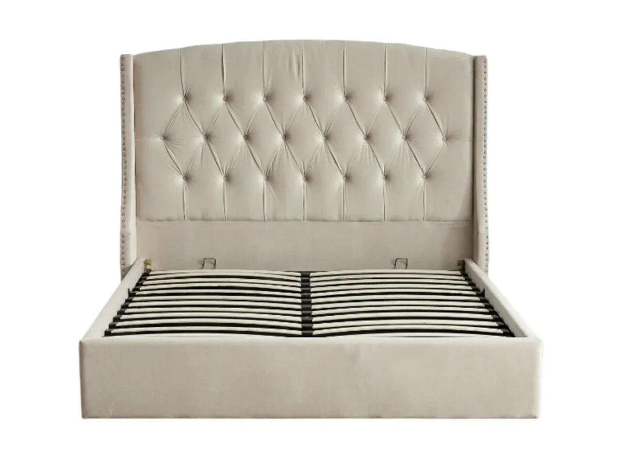 Lit coffre capitonné losange velours Vazal-Couleur Beige-180x200