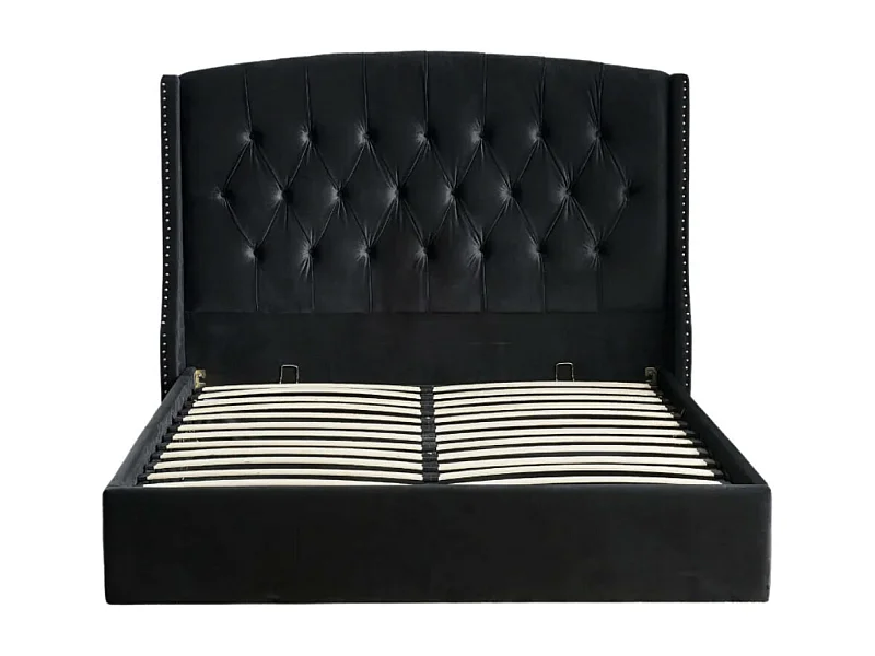 Lit coffre capitonné losange velours Vazal-Couleur Noir-160x200