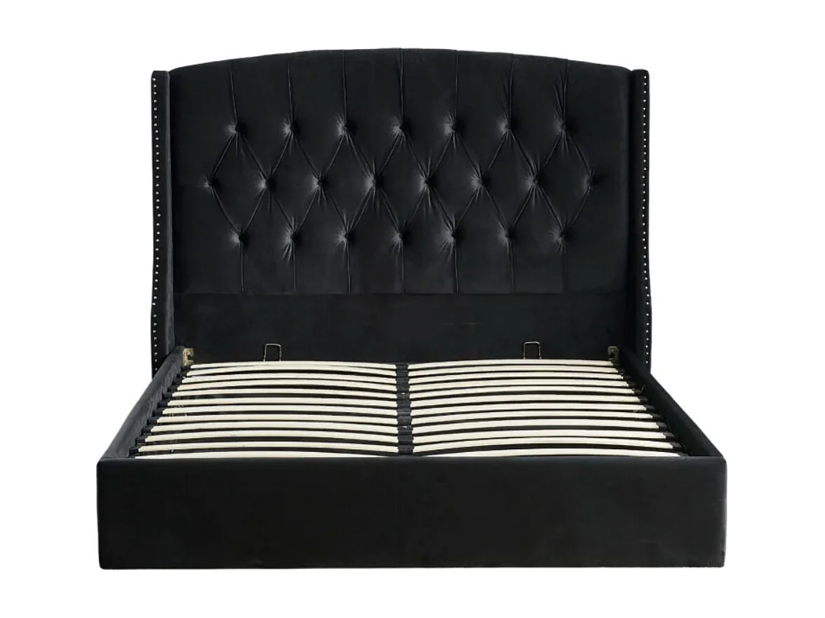 Lit coffre capitonné losange velours Vazal-Couleur Noir-160x200