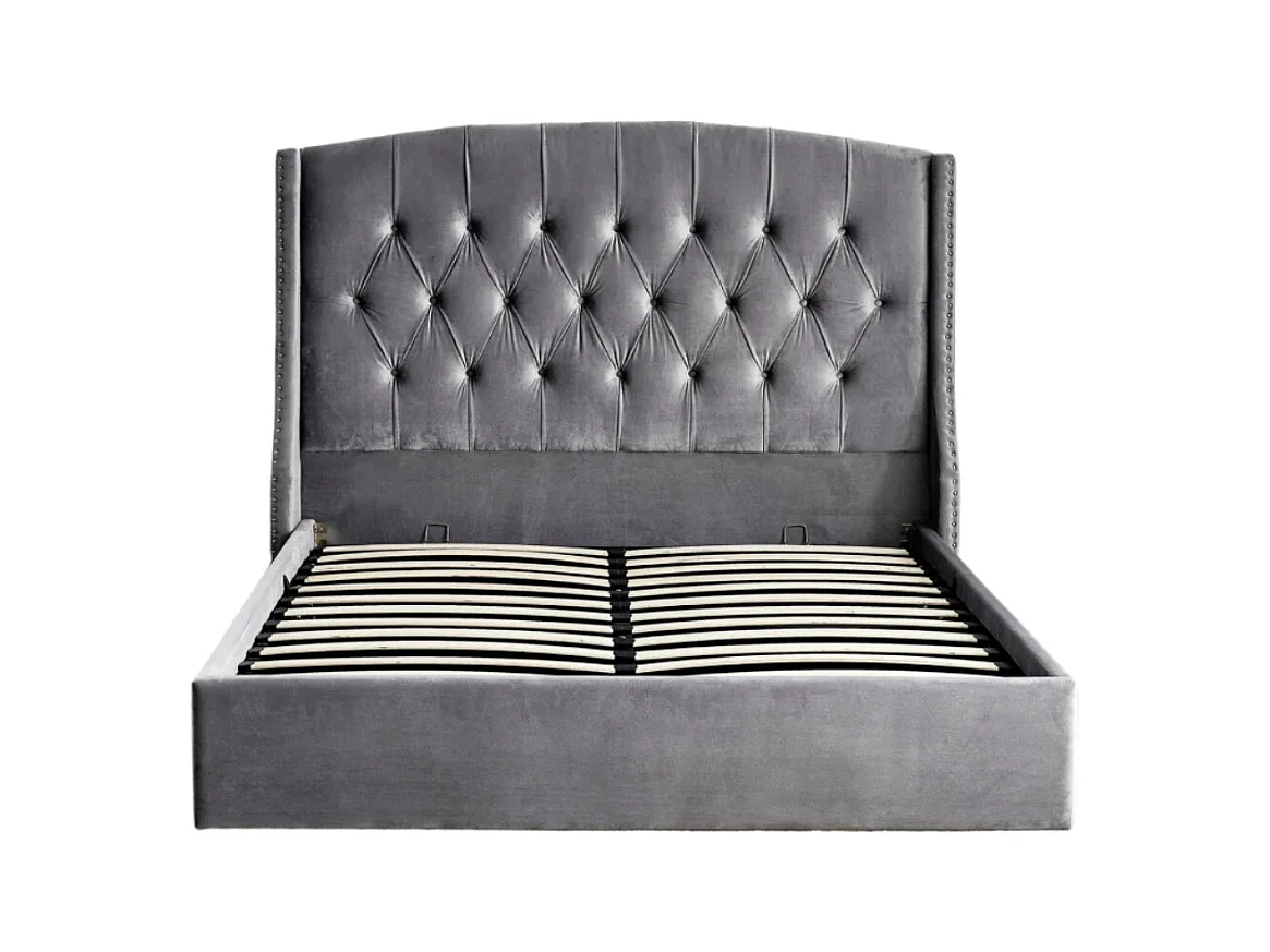 Lit coffre capitonné losange velours Vazal-Couleur Noir-160x200