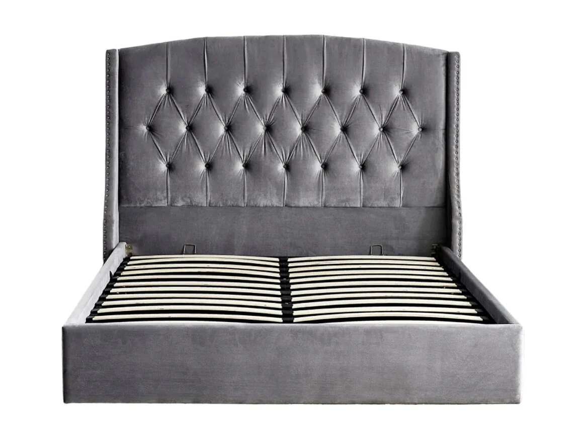 Lit coffre capitonné losange velours Vazal-Couleur Noir-160x200