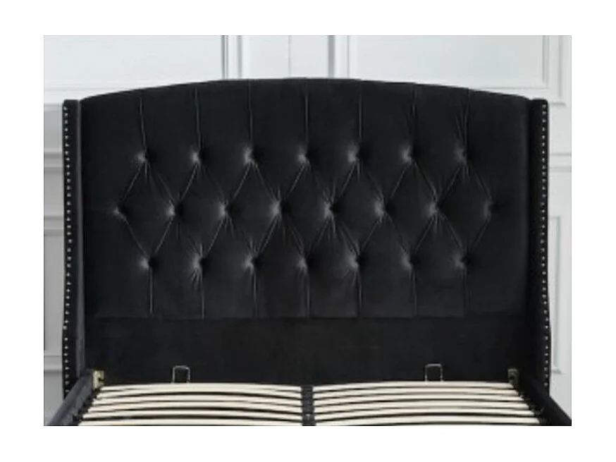 Lit coffre capitonné losange velours Vazal-Couleur Noir-180x200