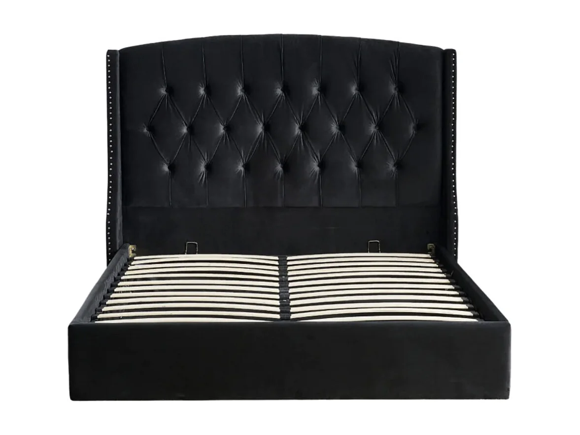 Lit coffre capitonné losange velours Vazal-Couleur Noir-180x200