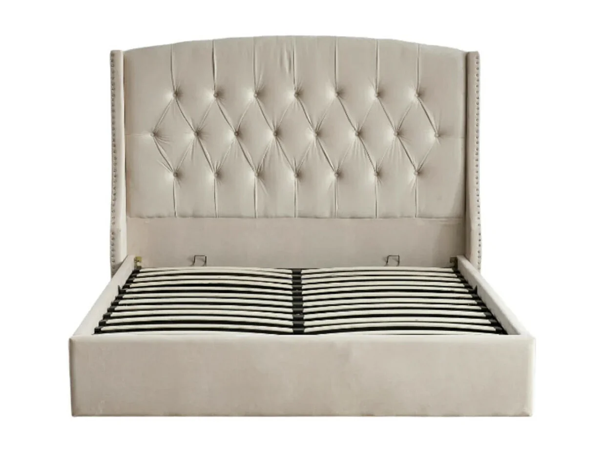 Lit coffre capitonné losange velours Vazal-Couleur Noir-180x200