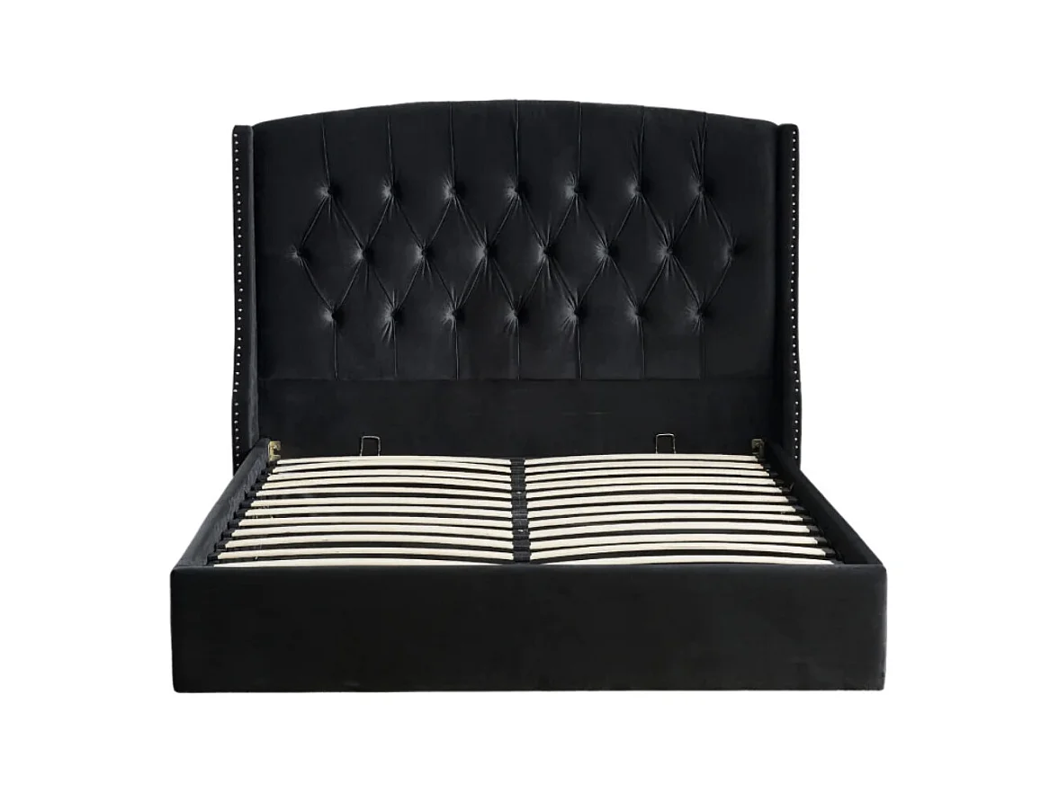 Lit coffre capitonné losange velours Vazal-Couleur Noir-180x200