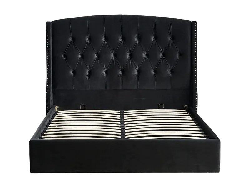 Lit coffre capitonné losange velours Vazal-Couleur Noir-180x200