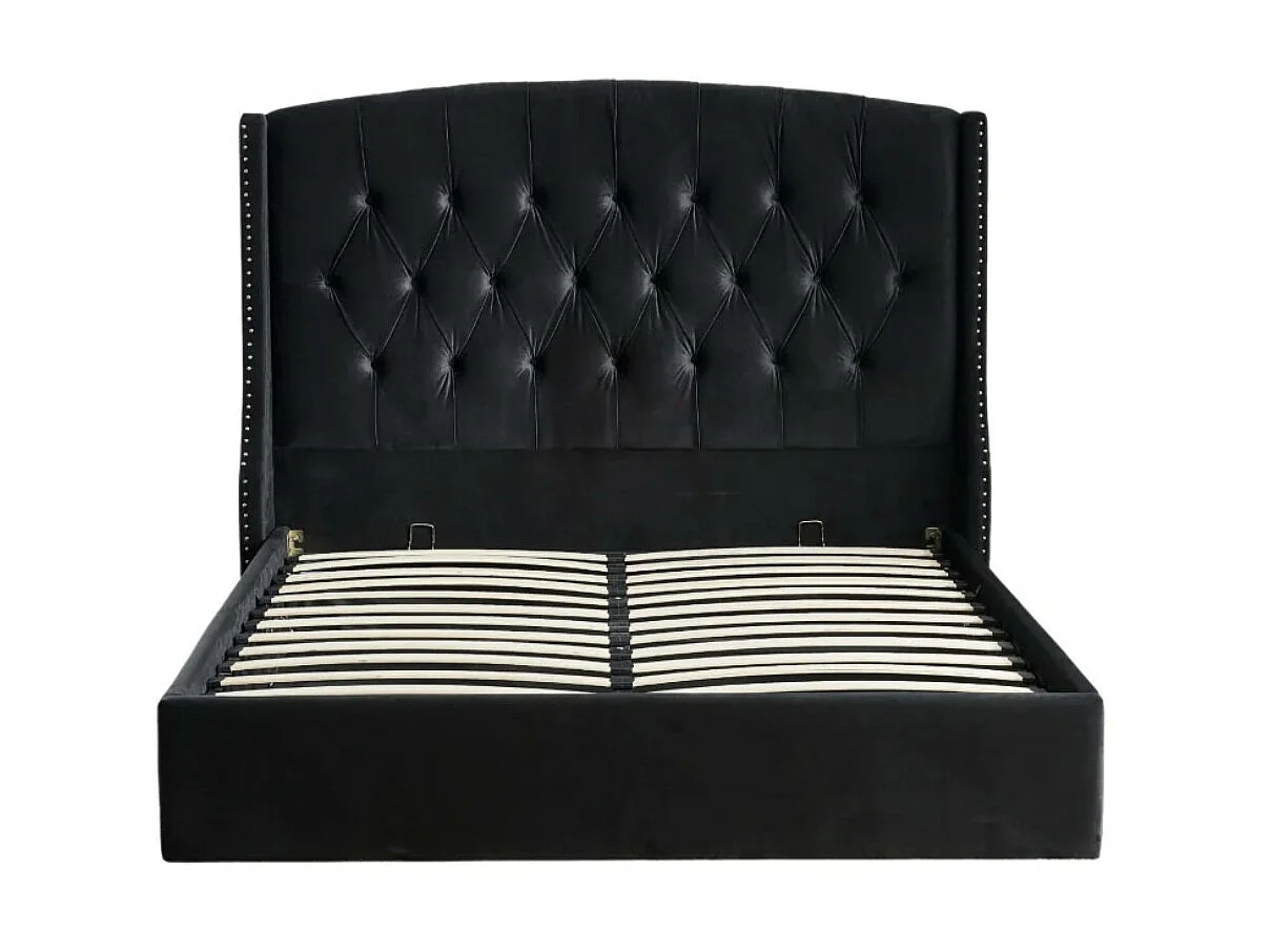 Lit coffre capitonné losange velours Vazal-Couleur Gris-160x200