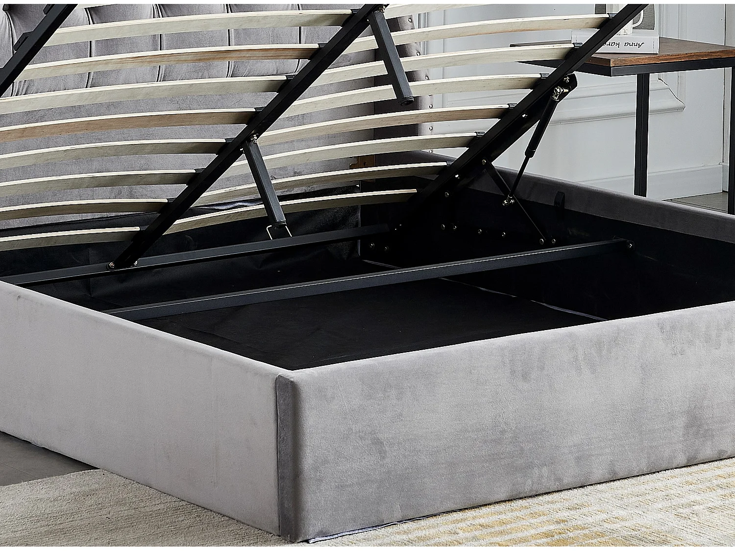 Lit coffre capitonné losange velours Vazal-Couleur Gris-180x200