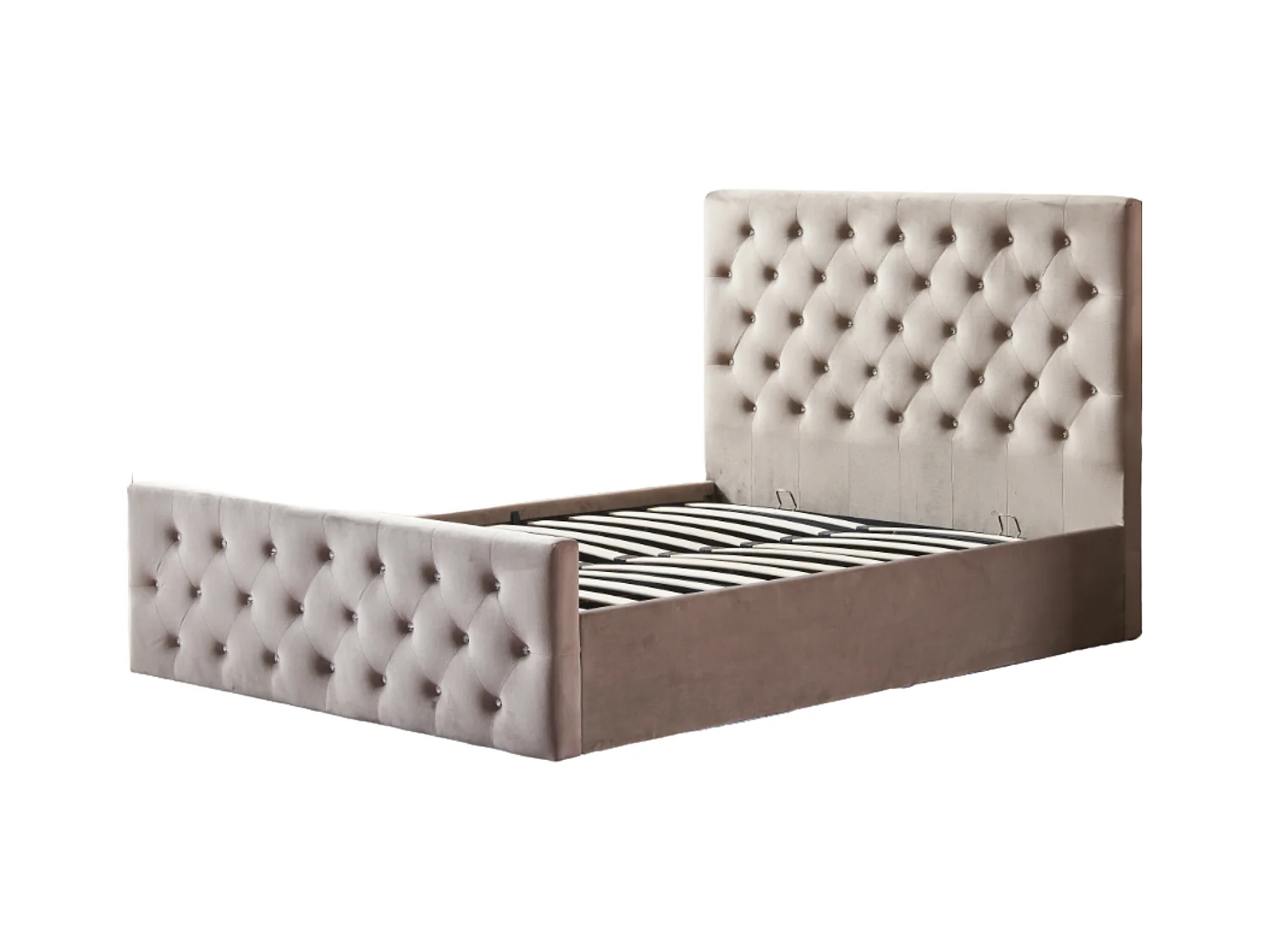 Lit coffre capitonné velours Korry-Couleur Beige-140x190