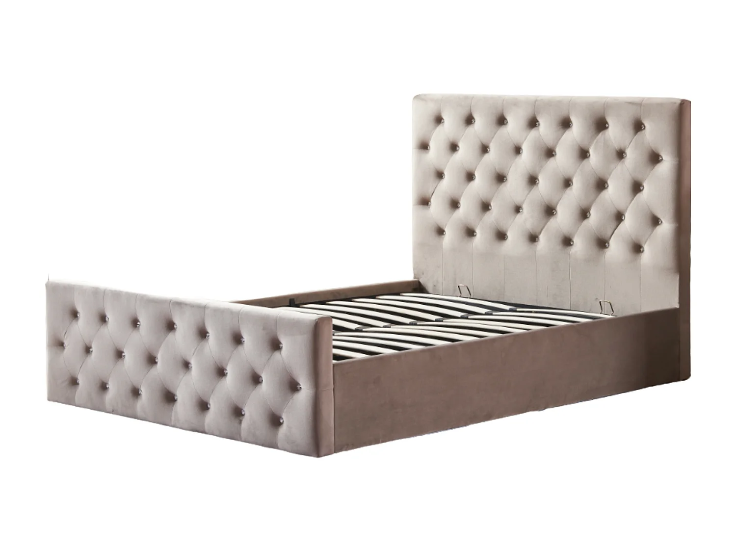 Lit coffre capitonné velours Korry-Couleur Beige-140x190