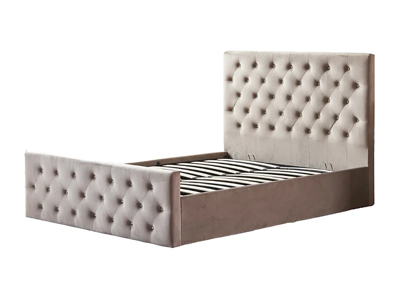 Lit coffre capitonné velours Korry-Couleur Beige-140x190