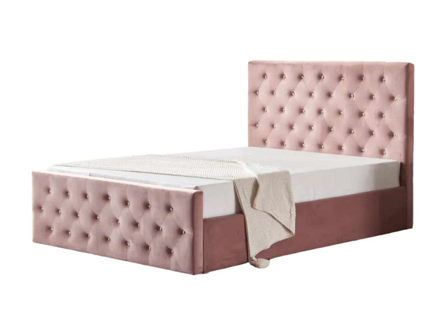 Lit coffre capitonné velours Korry-Couleur Rose clair-160x200
