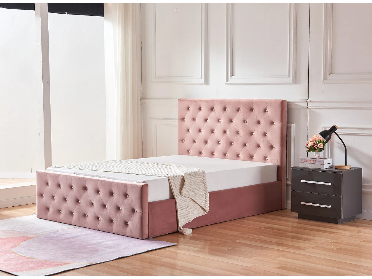 Lit coffre capitonné velours Korry-Couleur Rose clair-160x200