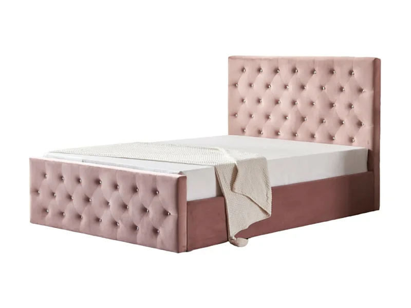 Lit coffre capitonné velours Korry-Couleur Rose clair-160x200