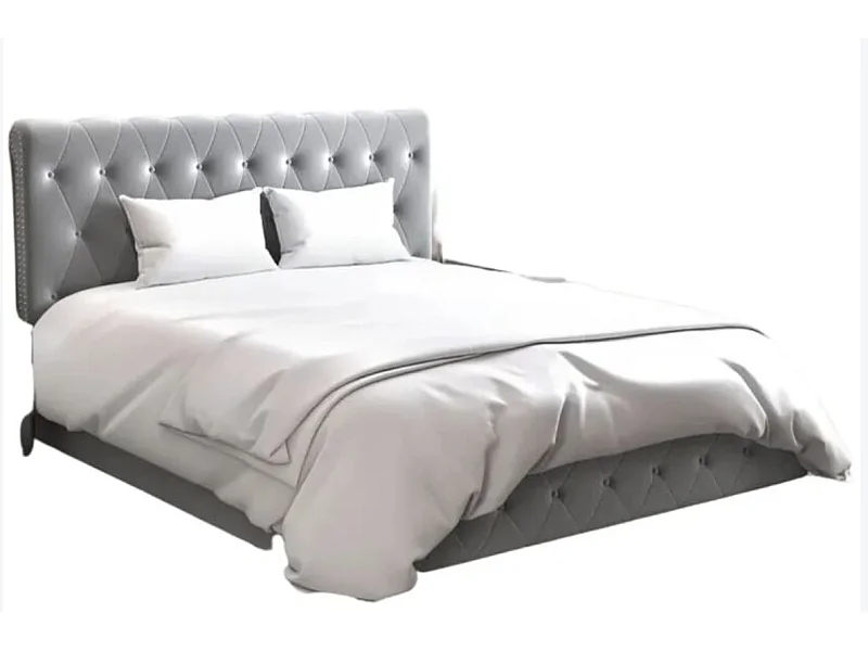 Lit coffre capitonné velours Korzi-Couleur Gris-160x200