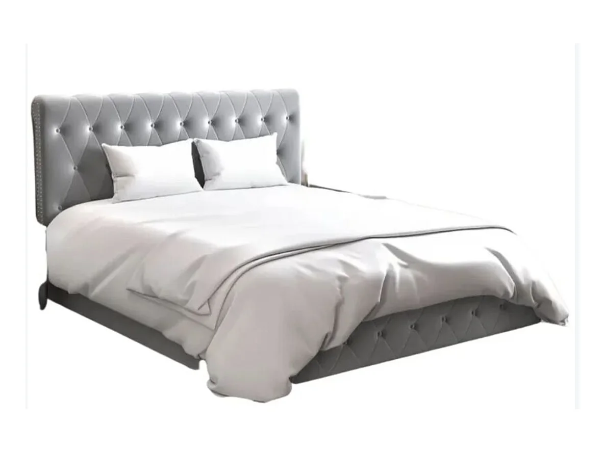 Lit coffre capitonné velours Korzi-Couleur Gris-160x200
