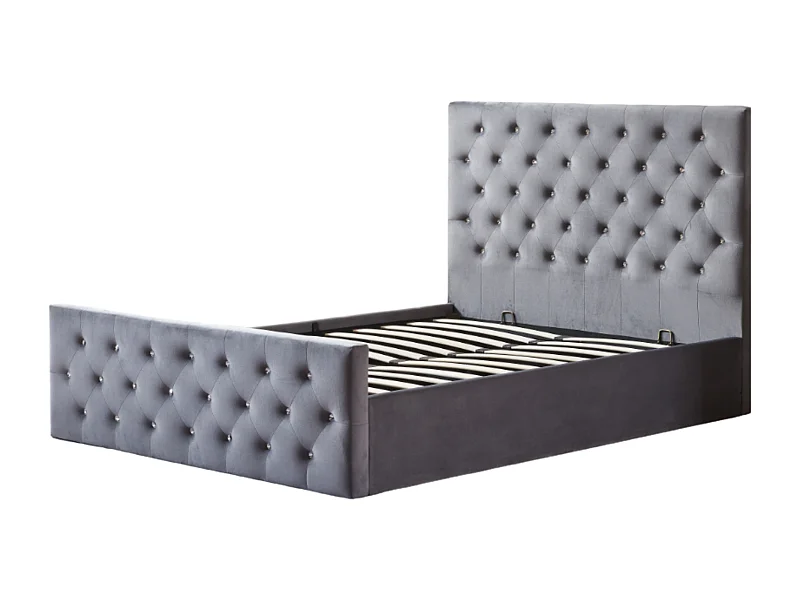 Lit coffre capitonné velours Korry-Couleur Gris-140x190