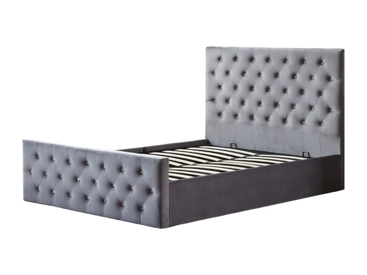 Lit coffre capitonné velours Korry-Couleur Gris-140x190