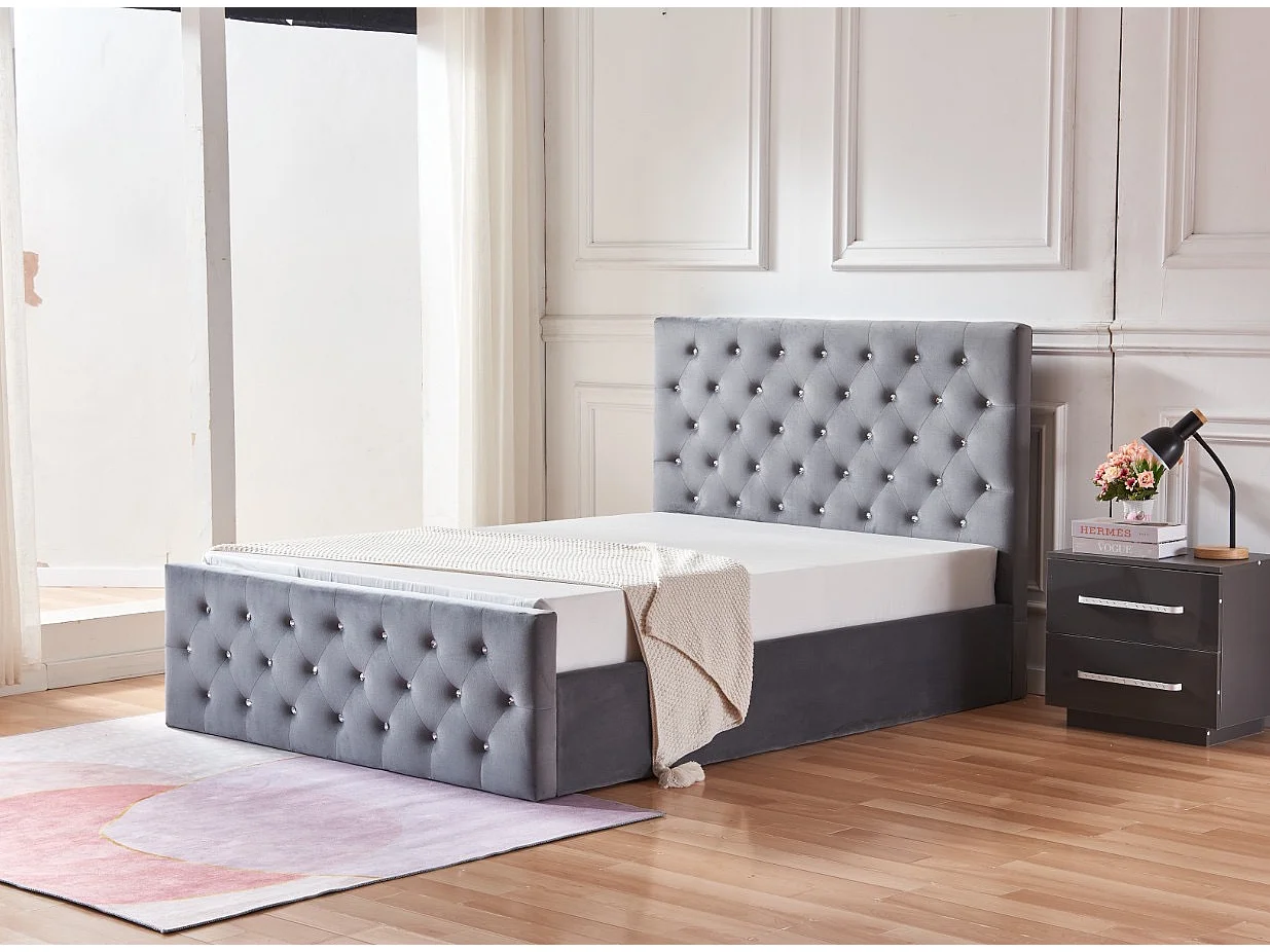 Lit coffre capitonné velours Korry-Couleur Gris-140x190