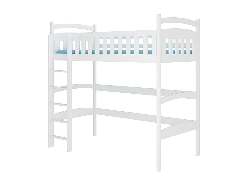 Lit enfant mezzanine bois de pin blanc 90x200 Mikola