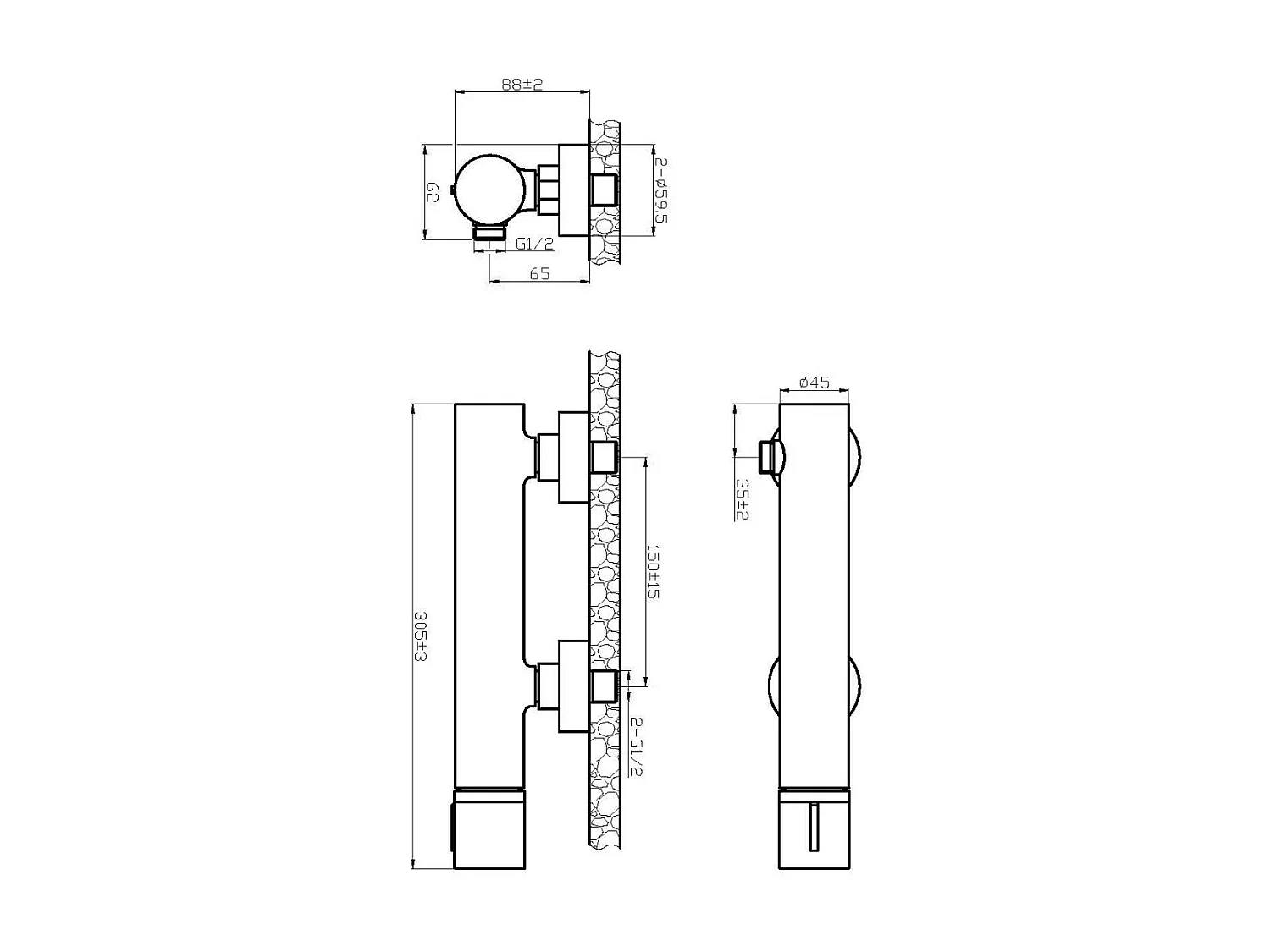 Manopola mitigeur douche mécanique noir & béton - Essebagno