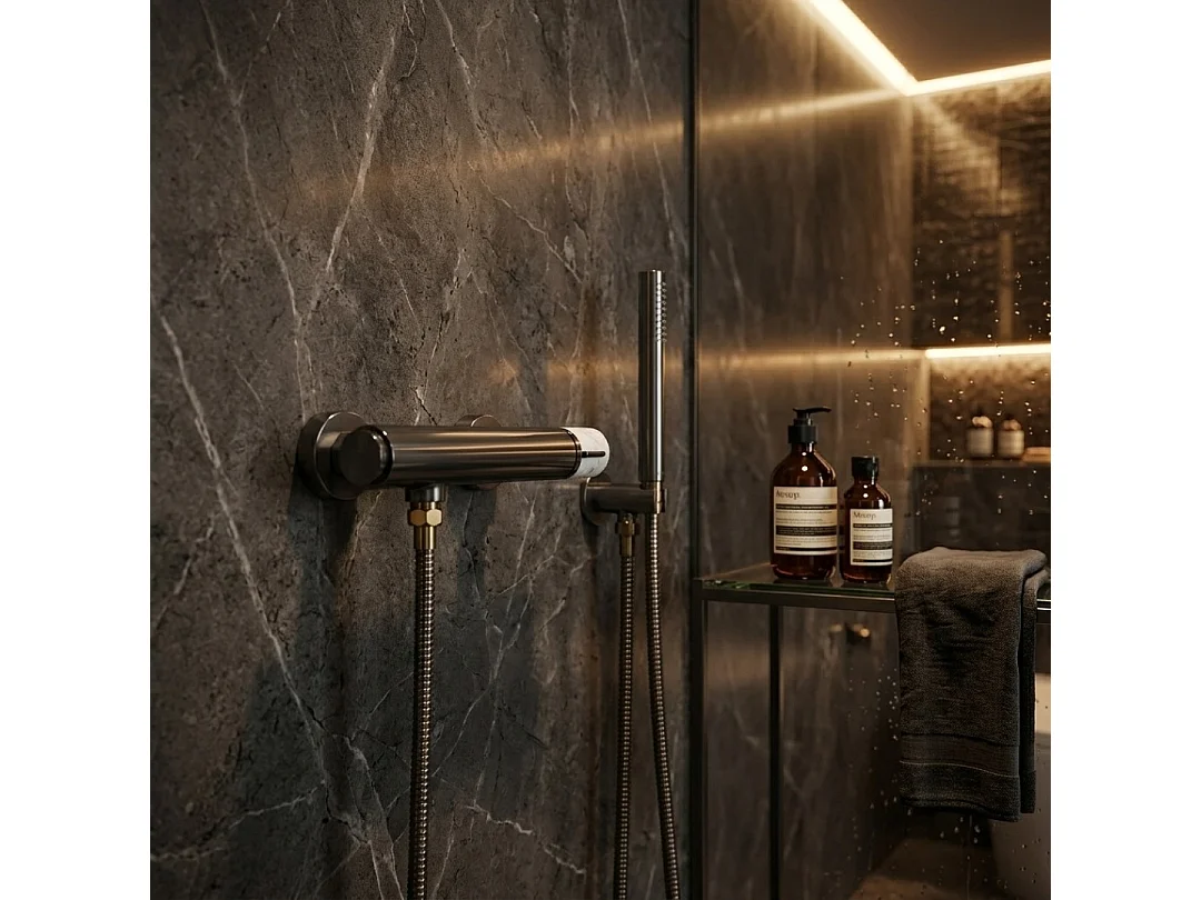 Manopola mitigeur douche mécanique gris gun métal marbre - Essebagno