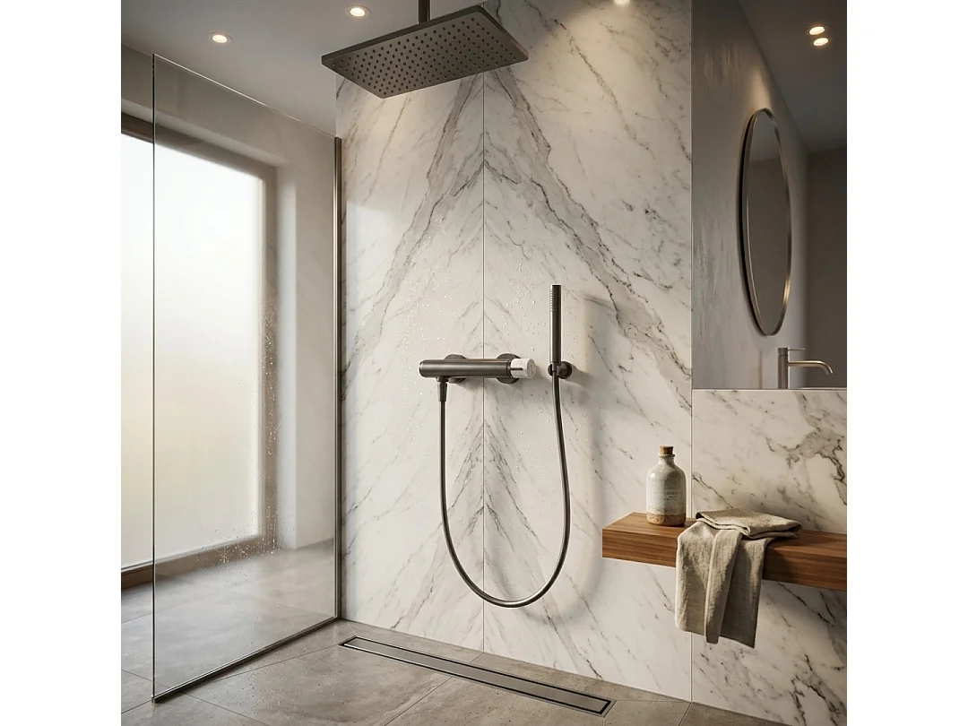 Manopola mitigeur douche mécanique gris gun métal marbre - Essebagno