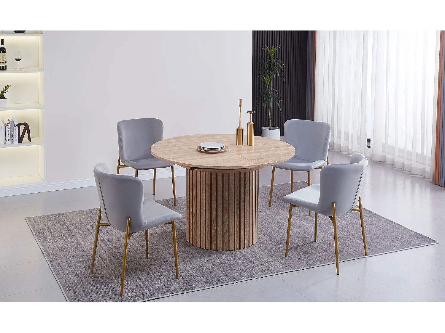 Table ronde extensible pied central style colonne Burkina 120-160cm Bois Sonoma