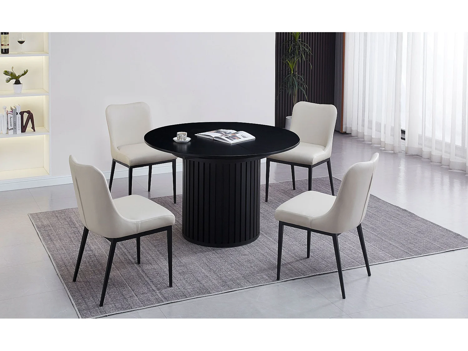 Table ronde extensible pied central style colonne Burkina 120-160cm Noir