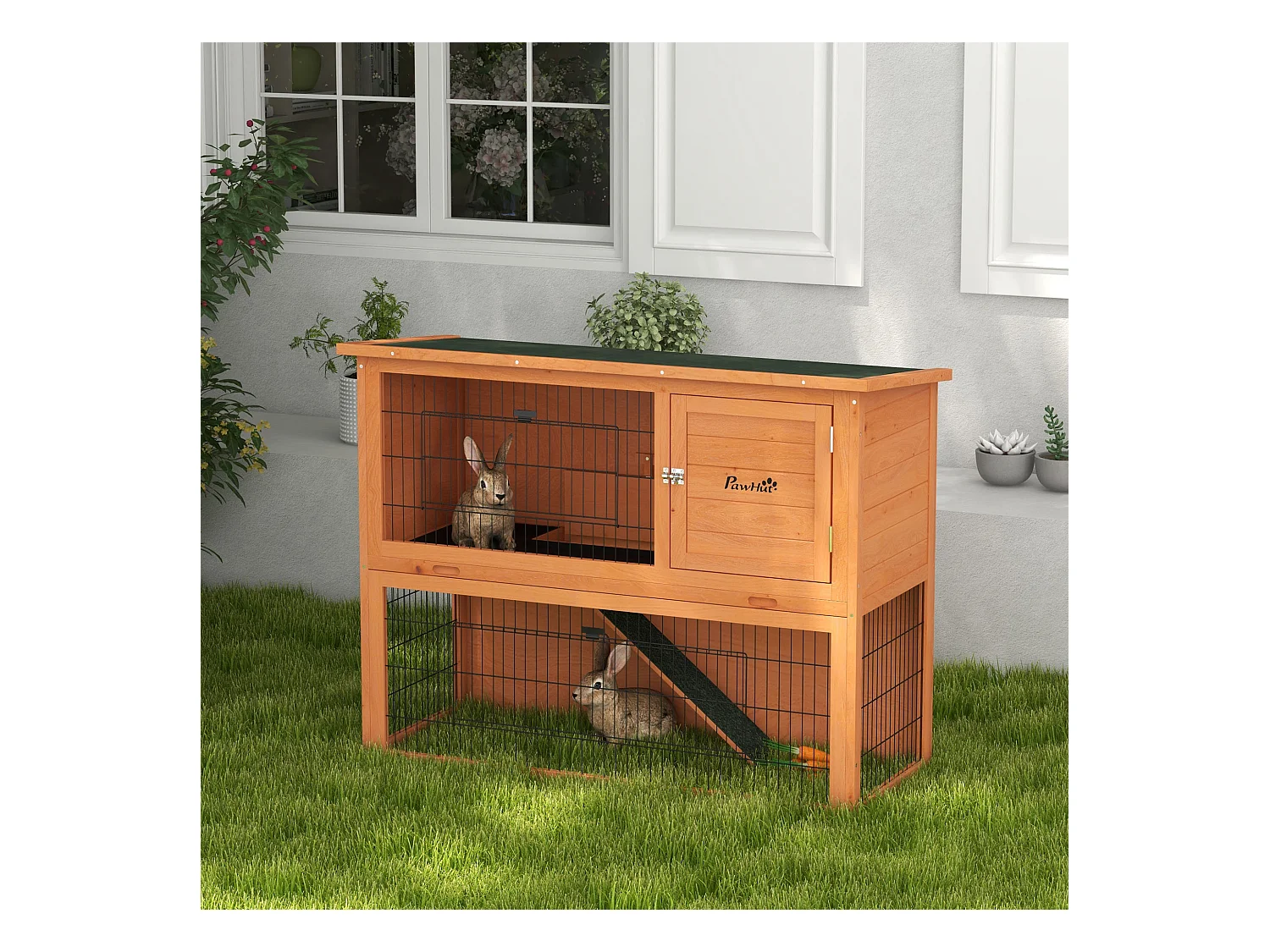 Clapier à lapin cage à lapin 2 étages 3 portes verrouillables bois pré-huilé