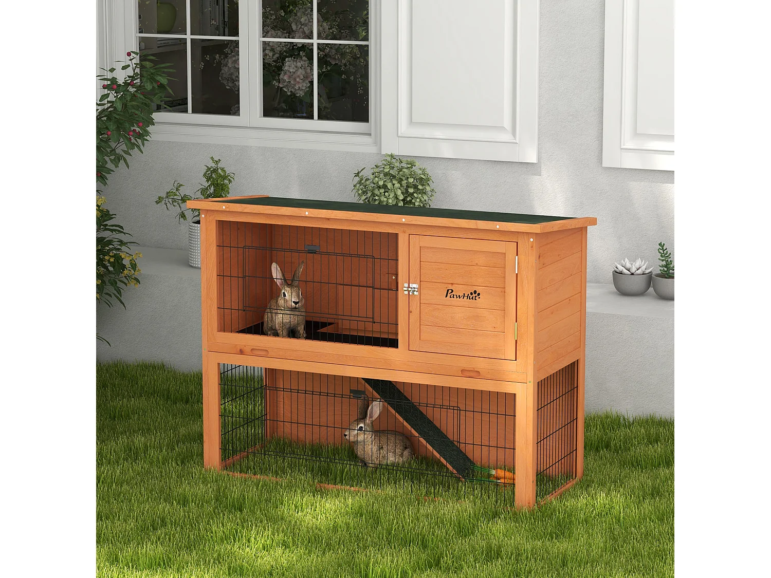 Clapier à lapin cage à lapin 2 étages 3 portes verrouillables bois pré-huilé