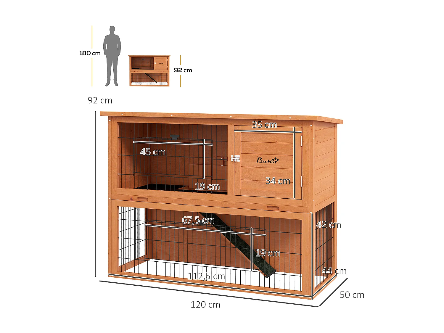 Clapier à lapin cage à lapin 2 étages 3 portes verrouillables bois pré-huilé