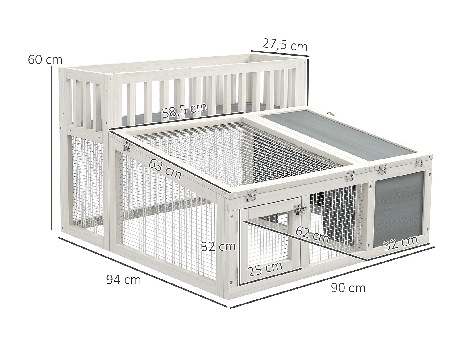 Clapier cage lapin design - espace déco, niche, enclos, nombreuses portes - bois gris blanc