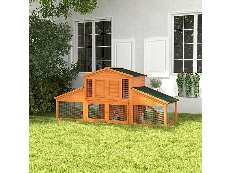 Clapier cage à lapins rongeurs XXL 2 étages 2 enclos tiroir déjection bois sapin pré-huilé