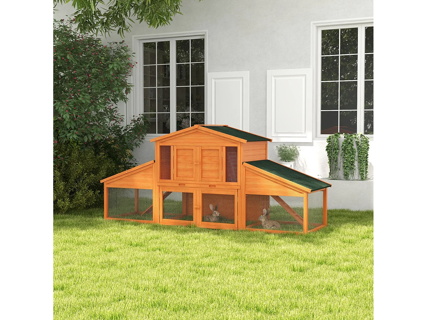 Clapier cage à lapins rongeurs XXL 2 étages 2 enclos tiroir déjection bois sapin pré-huilé