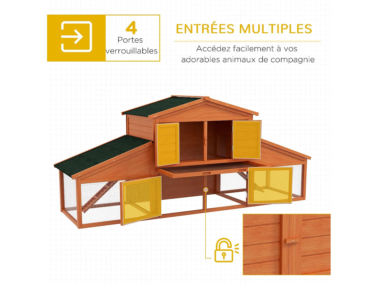Clapier cage à lapins rongeurs XXL 2 étages 2 enclos tiroir déjection bois sapin pré-huilé