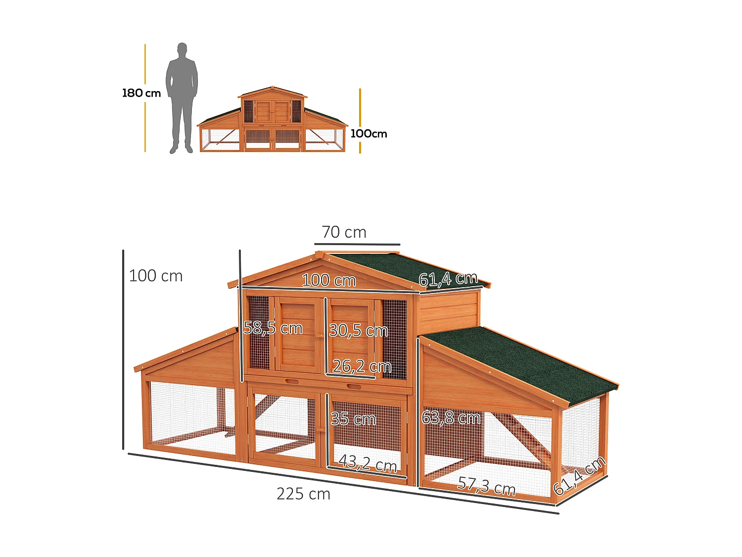 Clapier cage à lapins rongeurs XXL 2 étages 2 enclos tiroir déjection bois sapin pré-huilé