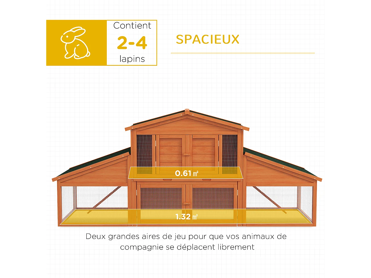 Clapier cage à lapins rongeurs XXL 2 étages 2 enclos tiroir déjection bois sapin pré-huilé