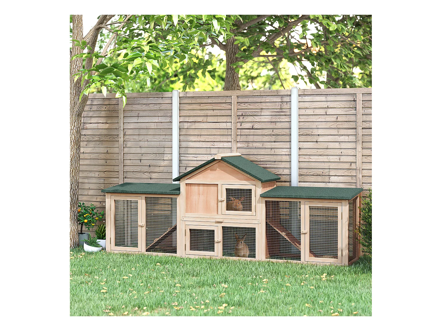 Clapier cage à lapins rongeurs XXL 2 étages toit bitumé intégral tiroir déjection 2,10L x 0,46l x 0,85H m bois massif pin pré-huilé