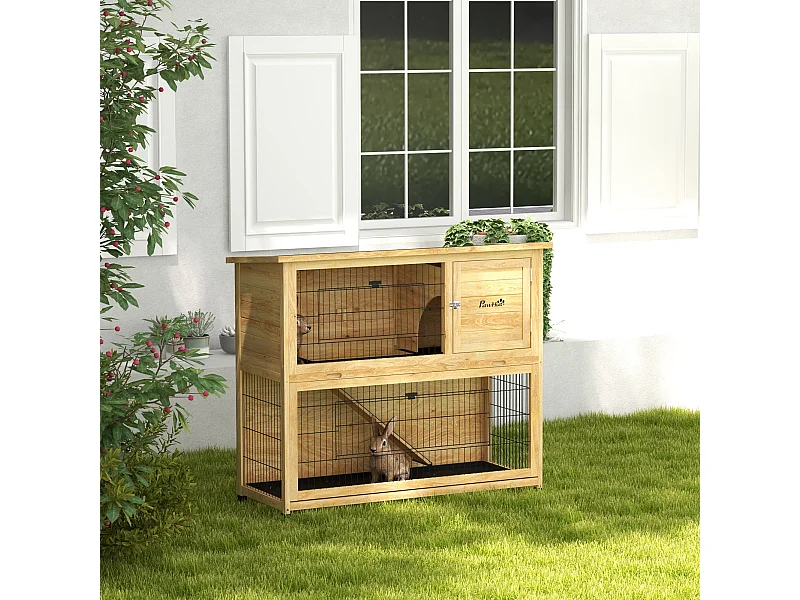 Clapier à lapin 2 étages 3 portes verrouillables bois pré-huilé