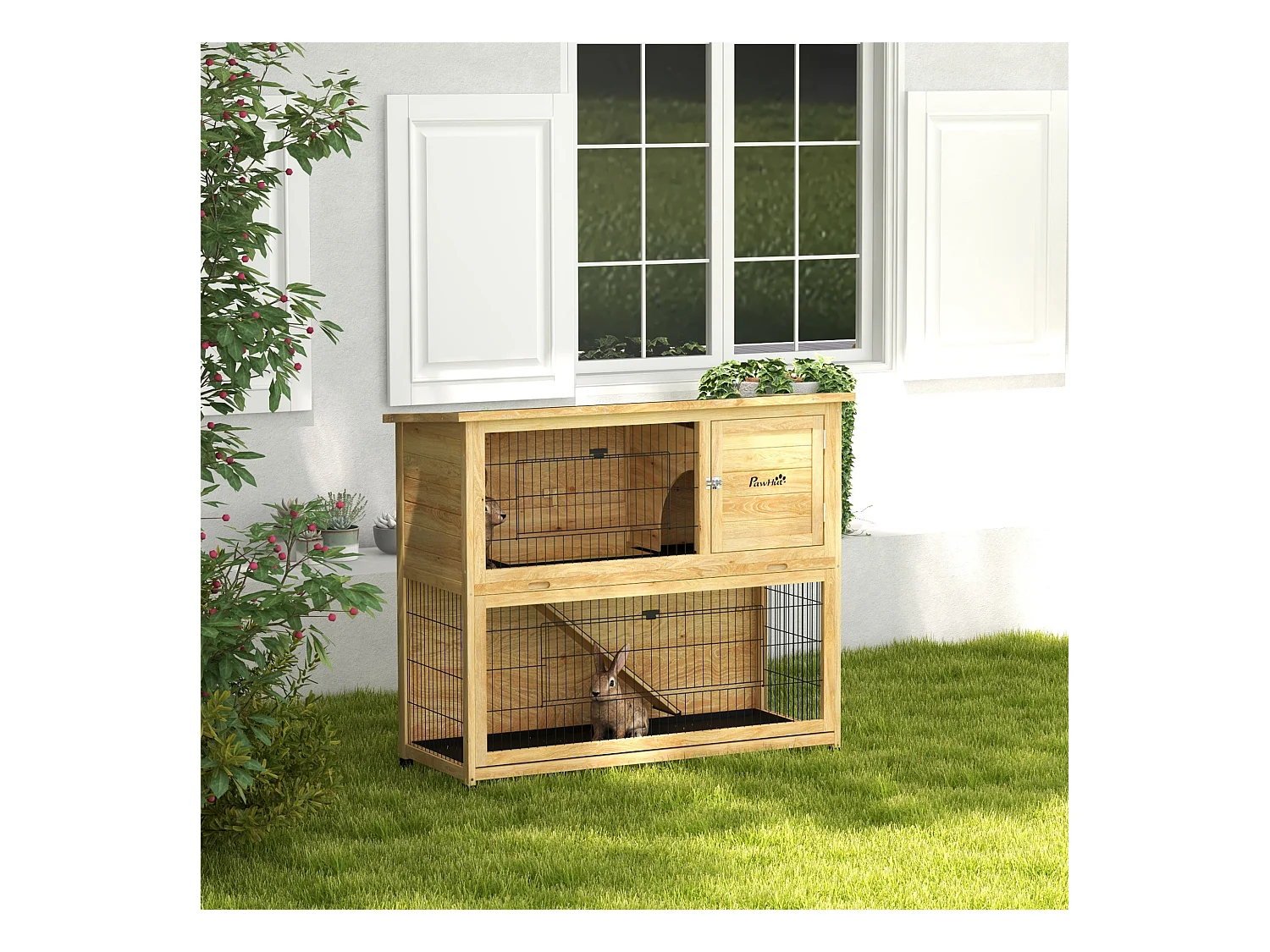 Clapier à lapin 2 étages 3 portes verrouillables bois pré-huilé