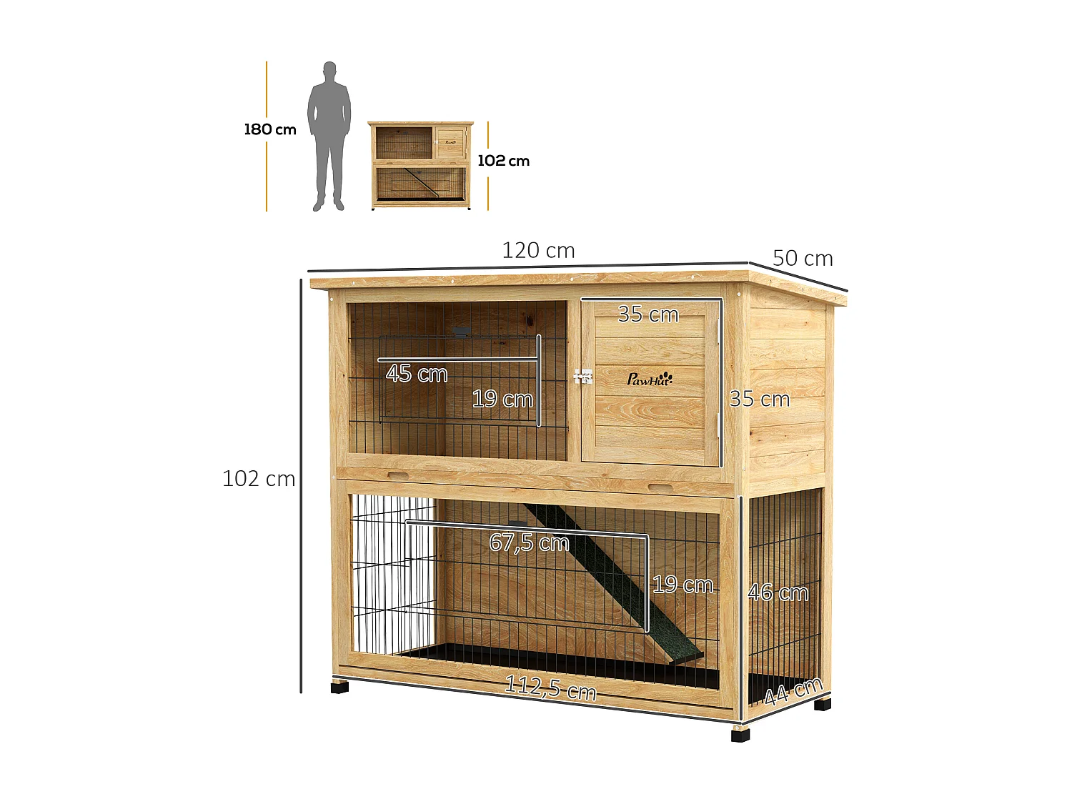Clapier à lapin 2 étages 3 portes verrouillables bois pré-huilé